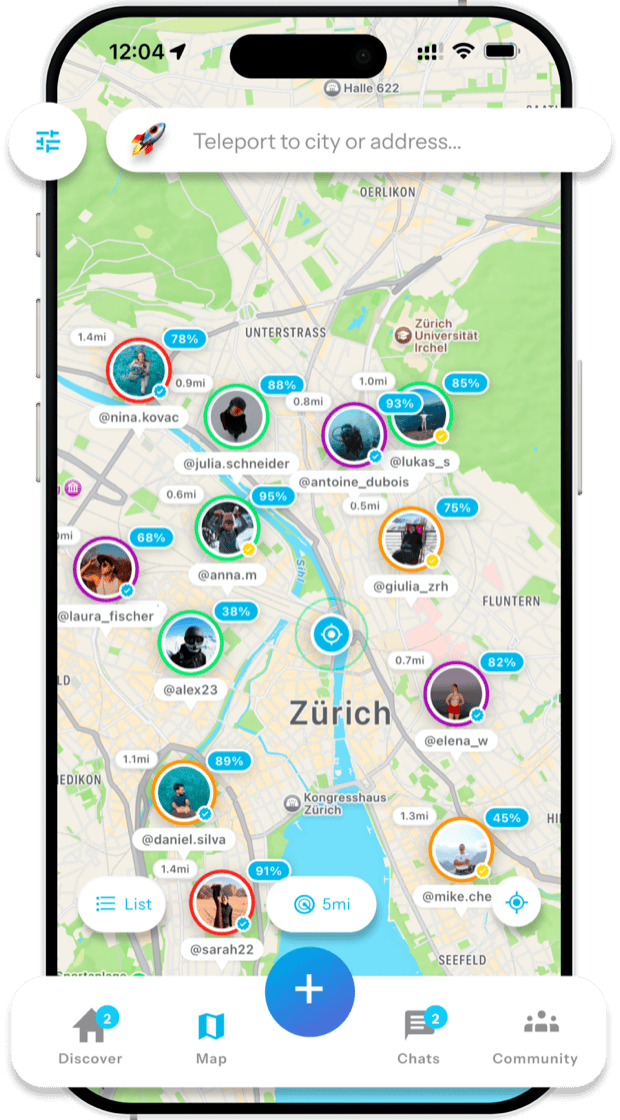 GoXtra app showing adventure buddies near you on the map